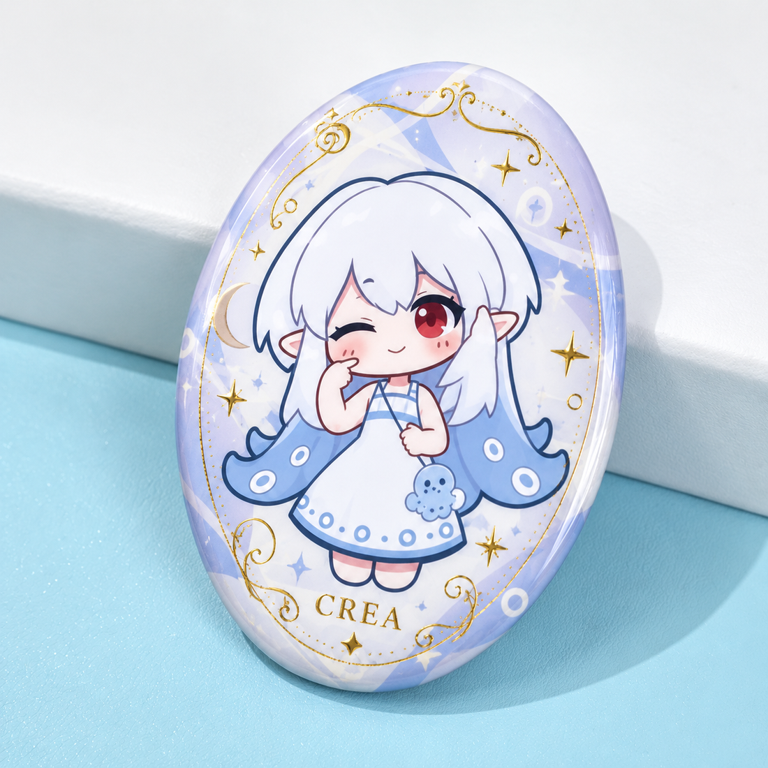 Custom Oval Cold Foil Glitter Holographic Button Pins