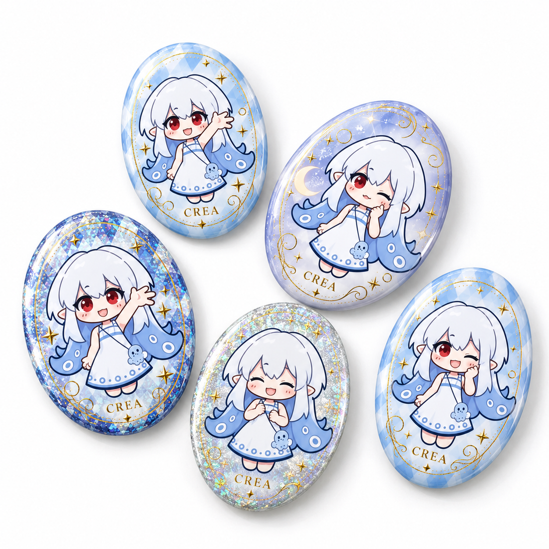 Custom Oval Cold Foil Glitter Holographic Button Pins