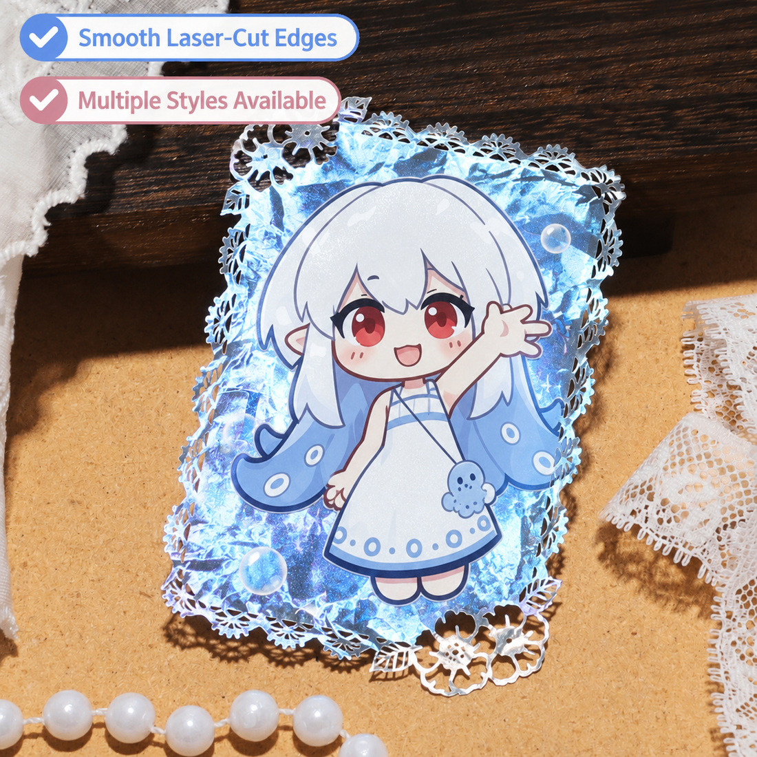 Holo Cloud Lace Border Stamp Card