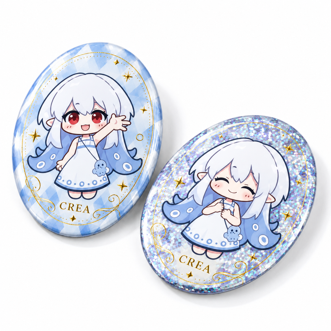 Custom Oval Cold Foil Glitter Holographic Button Pins