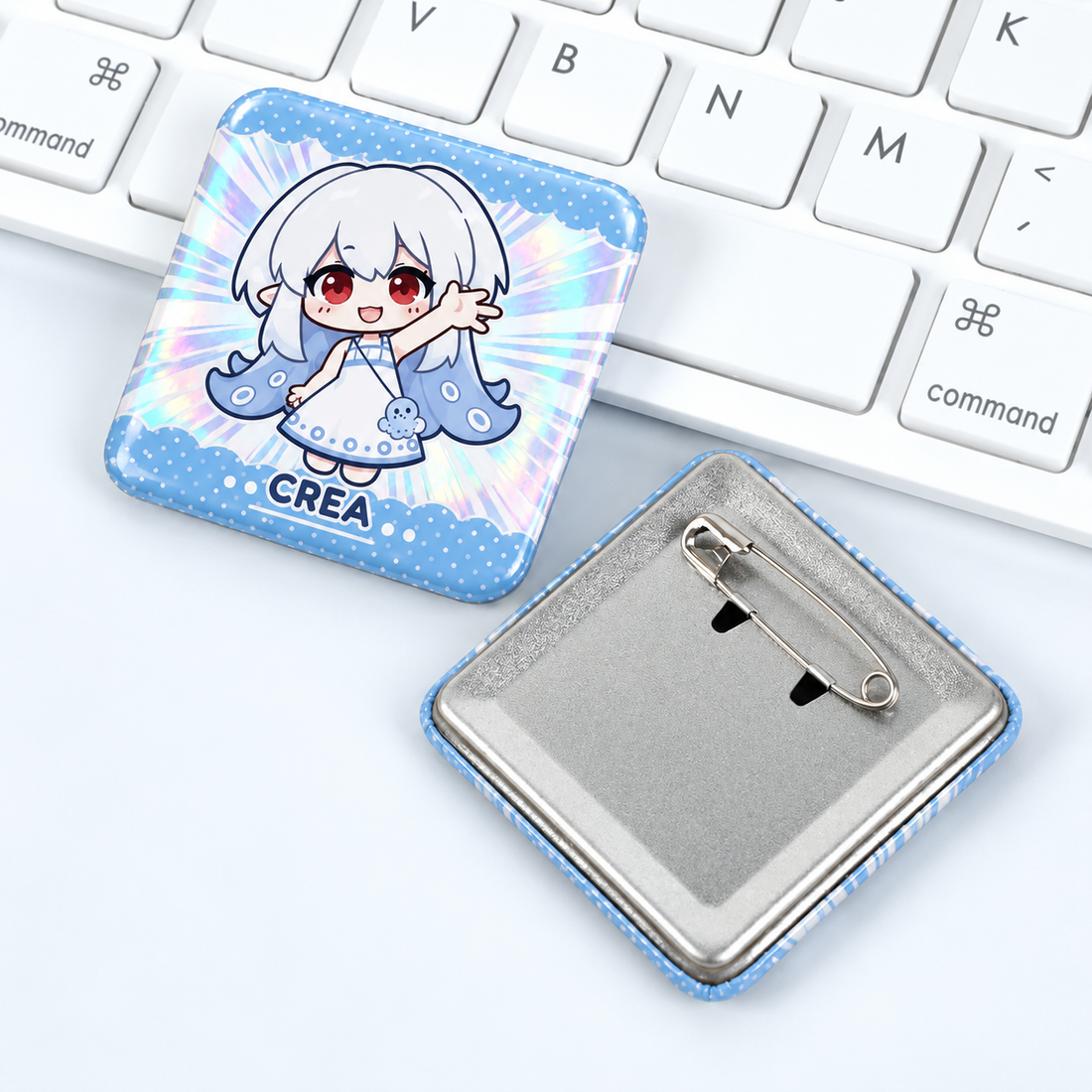 Custom Raised Foil Square Glitter Button Pins